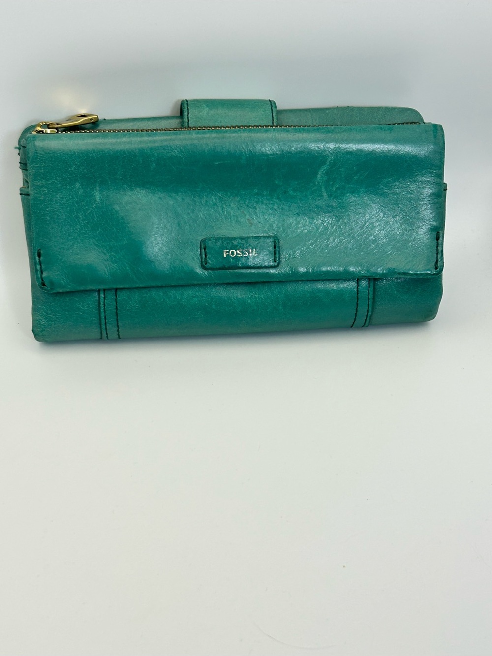 Vintage Fossil Ellis Green Leather Women's Clutch Wallet Multi-slots Zip Snap - Picture 3 of 12